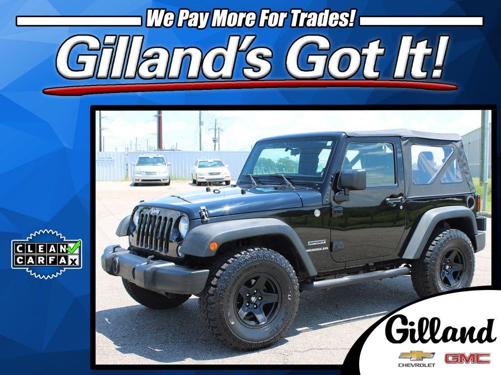 2015 Jeep Wrangler Sport in Black — front three-quarter view