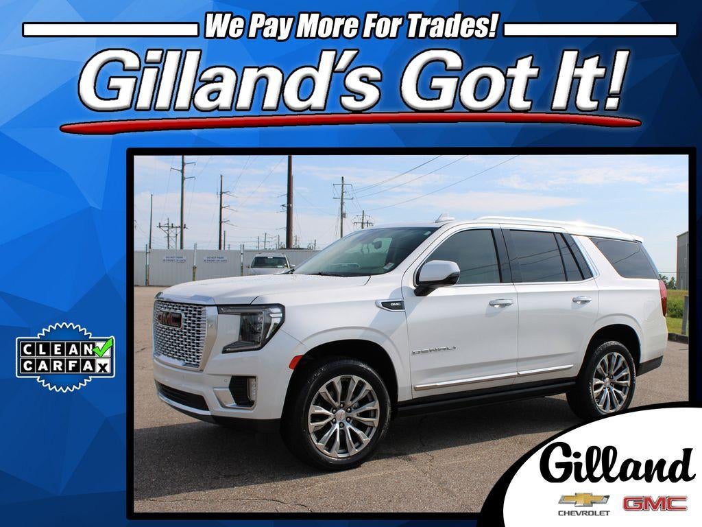 2021 GMC Yukon Denali in White Frost Tricoat — front three-quarter view